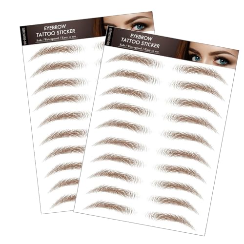 6 Sheets 54 Pairs 4D Hair-Like Waterproof Eyebrow Tattoos Stickers Eyebrow Transfers Sticker Temporary Brow Tattoo Grooming Shaping Eyebrow Sticker for Women Girls Makeup (Brown)