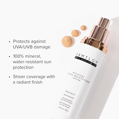 DRMTLGY Physical Tinted Moisturizer with SPF 44. Universal Tint. All-In-One Mineral Tinted Sunscreen and Foundation with Broad Spectrum Protection Against UVA and UVB Rays, 2.05 oz