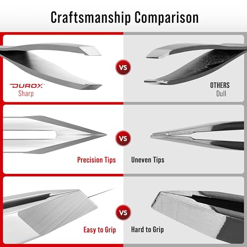 DUROX Precision Tweezers for Eyebrows ? Slant Eyebrow Tweezers for Women and Men, Made of Stainless Steel with Fine Slant Tips for Eyebrow and Hair Removal