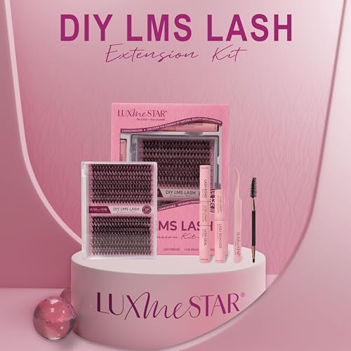 LuxMeStar DIY Lash Extension Kit 320pcs Individual Lashes Cluster D Curl Eyelash Extension Kit with Lash Bond and Seal and Lash Applicator Tools (KIT, 30D+40D, 9-16mm)