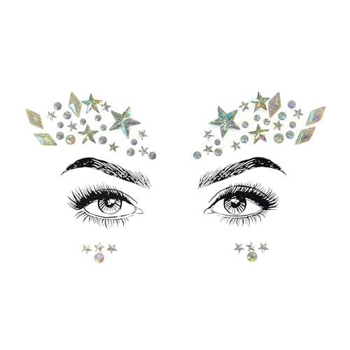 6 Pcs Festival Party Face Jewels, Rhinestone Face Gems, Halloween Music Festival Birthday Rave Carnival Party Face Stickers