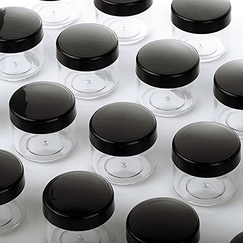 Refillable Cosmetic Sample Jars - 100 Pack 15g (0.5oz) Black Small Travel Containers with Lids + 10 Mini Makeup Spatulas - BPA Free