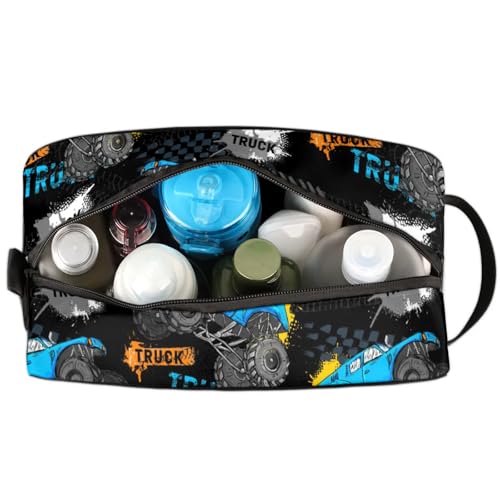 Boys Toiletry Bag for Kids Cartoon Truck Waterproof Hanging Cosmetic Makeup Dopp Kit Pouches for Travel Sports Shower Essential