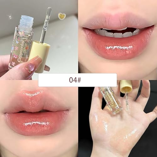 4Pcs Clear Lip Gloss Oil Set, Glitter, High Shine, Moisturizing, Long Lasting Plumping Lip Oil, Lip Glow Oil for Kids and Teens