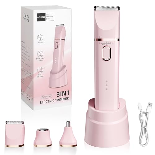 Trimmer for Women: 3 in 1 Gentle Painless Electric Razor for Women,120min Cordless Runtime,USB Charge Dock,IPX7 Waterproof Wet & Dry Use Portable Facial Razor with Ceramic Blade Travel Grooming Kit
