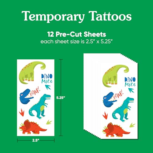 Big Dot of Happiness Roar Dinosaur Temporary Tattoos for Kids, Birthday Party Favors, Kids Tattoo Favor Kit, T-Rex Party Decorations, Boy Dino Party Supplies, 12 Sheets