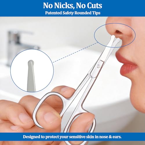 Professional Nose Hair Scissors Set, Stainless Steel Small Shears for Grooming Mustache, Beard Grooming Scissors for Men & Women, Eyebrow Ear Facial Trimmer (3 Pack)