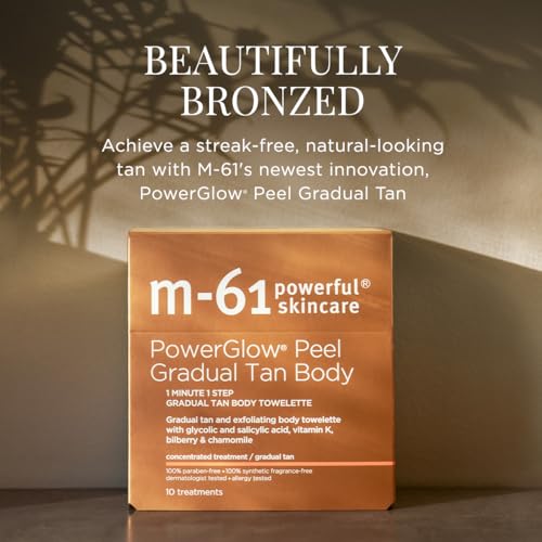 m-61 PowerGlow Peel Gradual Tan for Body | 1-Minute, 1-Step Exfoliating Body Peel To Build A Streak-Free Radiant Glow. With Glycolic and Salicylic Acid. Dermatologist & Allergy Tested - 10 Treatments