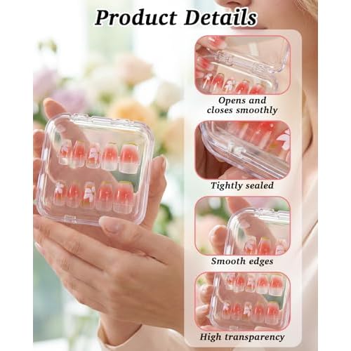 48 Pcs Nail Boxes for Press Ons, Fake Nail Storage Case Packaging Container with 120 Adhesive Double Sided Tape