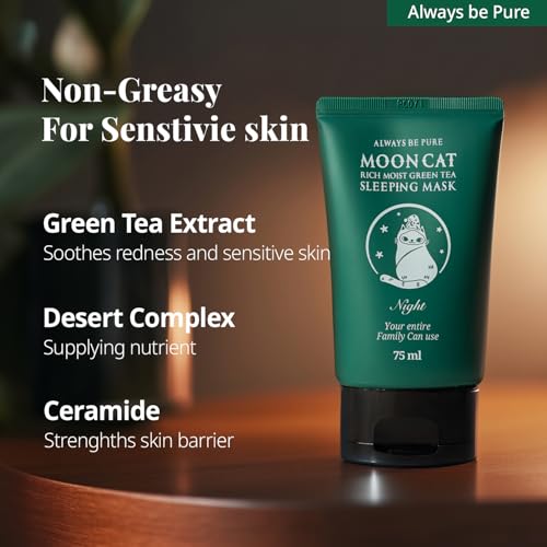 Green Tea Sleeping Mask 75ml ? Rich Moisture Night Mask, Hypoallergenic, Calms Redness, Deep Hydration for Sensitive Skin, Non-Sticky Korean Skincare