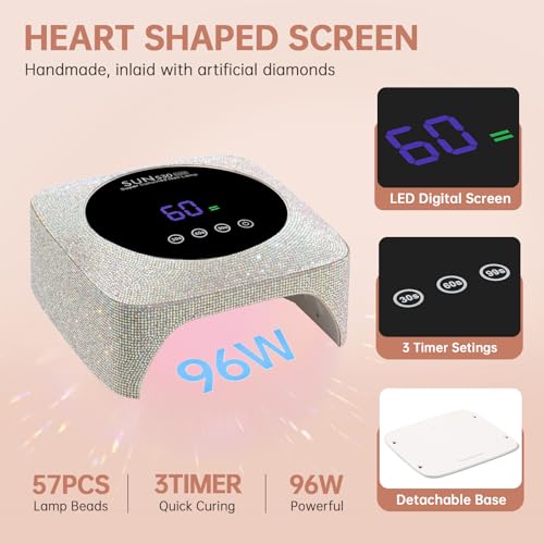 UV LED Nail Lamp 96W Rechargeable Gel Curing Lamp, Cordless Nail Dryer Gel Polish Light with Large LCD Display, with 3 Timer Setting Auto Sensor for Salon and Home (AB Diamond)