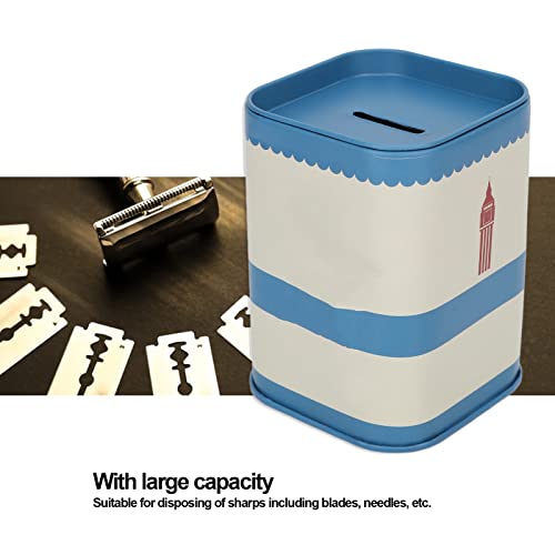 Blade Disposal Case, Razor Blade Bank, Iron Blade Disposal Case, Iron Detachable Cover Large Capacity Razor Blade Bank Storage Container Waste Blades Storage Box Top Opening Design for Barber Shop (Bl