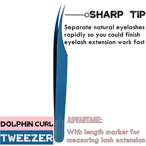 Eyelash Extensions Tweezers 3 Pieces Dolphin Shaped Tweezers and Curved Tip Tweezers for Eyelash Extensions Precision Lashes Tweezers Professional Tools for Isolation Classic Tweezers