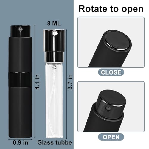 10 PCS 8ml Perfume Atomizer Refillable Bottle, Cologne Travel Spray Bottle, Mini Spray Empty for Refill, Refillable Portable Sprayer (Black)