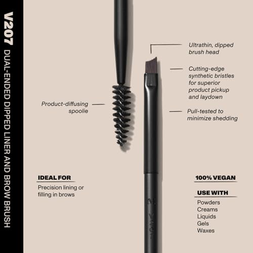 Morphe V207 Dual-Ended Dipped Brow & Thin Eyeliner Brush - Vegan Pro Series Makeup Brush for Precision Lining or Filling in Brows (1 Count)