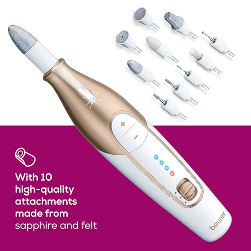 Beurer MP64 Nail Drill Kit, Cordless Electric Nail File with 10 Attachments and LED Light, Electric Manicure Set with Adjustable Speed, E-File for Manicure and Pedicure, with Storage Case