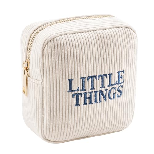 Small Makeup Bag for Purse£¬Personalized Mini Corduroy Cosmetic Bag with Embroidered Letter, Aesthetic Cosmetic Pouch, Cute Lipstick Holder for Women and Girls(04Beige Little Things)