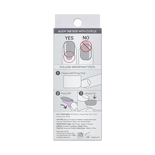 KISS Impress No Glue Mani 30 Pcs Press on Nails, Easy Apply, Hassle-Free Removal, Simple Peel & Press, Essential Tools Included, Prep Pad, Instructions Sheet, 1 Manicure Stick, 1 Mini File (So Lucky)
