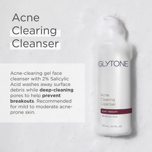 Glytone Acne Clearing Cleanser - Face Wash with 2% Salicylic Acid - Daily Acne Cleanser for Oily Skin & Clogged Pores - Removes Cystic Breakouts, Blackheads, Whiteheads & Blemishes - 6.7 fl oz