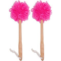 Shower Loofah Body & Back Scrubber - Exfoliating Loofah luffa Bath Brush On a Stick - with Long Wooden Handle Back Brush for Men & Women - Easy Reach Body Wash & Lotion Applicator£¨ 2 Pack- Red£©