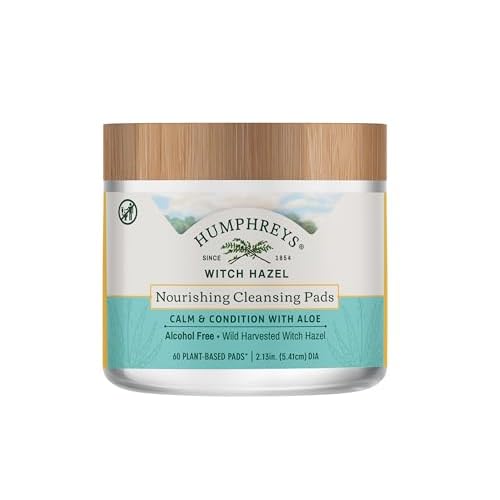 Humphreys Witch Hazel Nourishing Cleansing Pads | Wild Harvested Witch Hazel & Aloe | Hydrating, Natural Alcohol-Free Formula | 60 Rounds