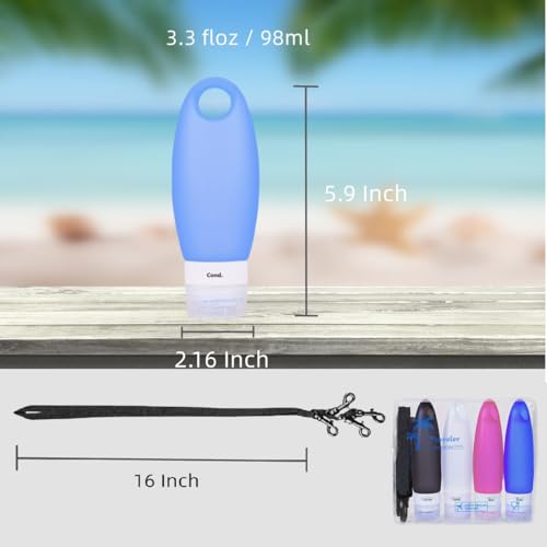 Portable Silicone Squeezable Bottles Refillable Cosmetic Gym Containers Travel TSA Approved Tube Set with Shower Lanyard for Shampoo Lotion