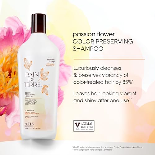 Bain de Terre Passion Flower Color Preserving Shampoo, for Vibrant Color & Protection from Fading, with Argan & Monoi Oils, Paraben-free, Vegan
