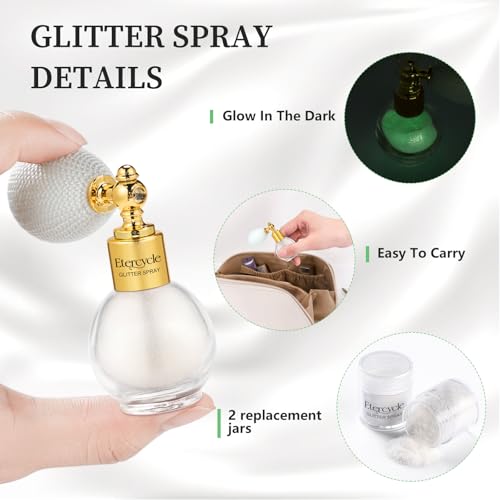 Etercycle Body Glitter Spray, Glow in The Dark Party Supplies Hair Glitter, Extra Fine Face Shimmer Powder UV Black Light Sparkly Glitter Gifts for Glow Party Halloween Easter Rave Accessories Makeup