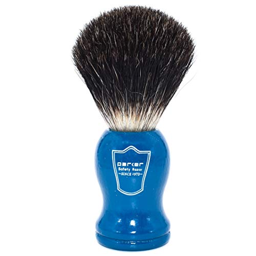 Parker 100% Black Badger Shaving Brush with Blue Wood Handle & Stand ? Premium Wet?Shaving Lather Brush for Men