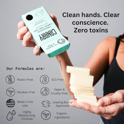 Canary Foaming Hand Soap Refill Bars - Zero Waste Hand Wash Concentrate with Coconut Oil, All Natural, Moisturizing, Organic, Non Toxic, Makes Liquid Handsoap, Cedar Mint Scent, Makes 24 Bottles