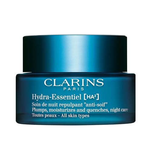 Clarins Hydra-Essentiel Night Cream | Intense Hydrating Moisturizer | 60 Seconds to Plumper Skin* | 24H Hydration* | Double Dose Of Hyaluronic Acid | Vegetal Squalane | All Skin Types | 1.7 Oz
