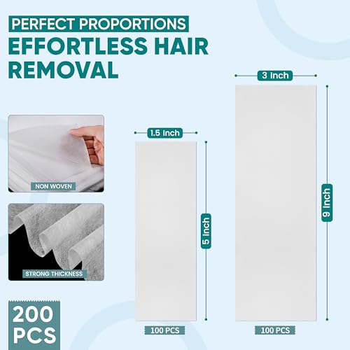 Amira Beauty 200 Non Woven Wax Strips for Hair Removal - Gentle Wax Paper for Waxing Face, Bikini, and Body - Pre Cut, Tear Resistant Small and Large Strips