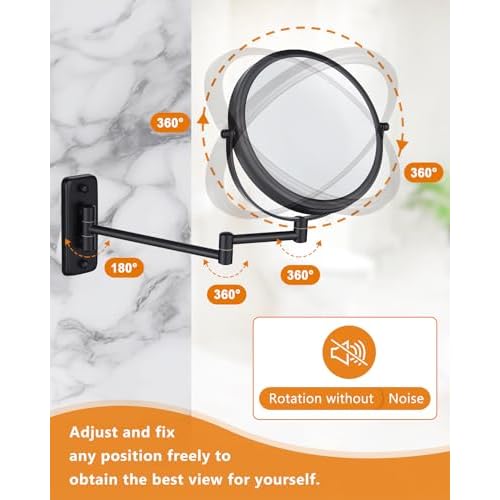 Wall Mounted Makeup Mirror - 1X/10X Magnifying Mirror for Wall, 8 Inch Double Sided 360¡Æ Swivel Extendable Bathroom Mirror for Shaving, Black