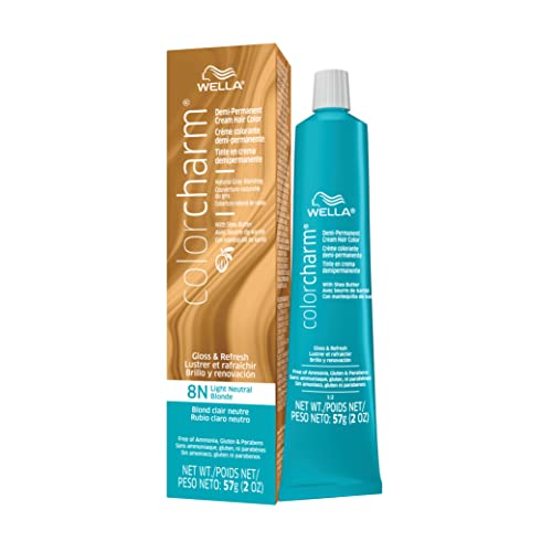 WELLA colorcharm Demi Permanent Hair Color, Adds Gloss & Color Richness, Gray Coverage, 8N Light Neutral Blonde + 10 Vol. Developer