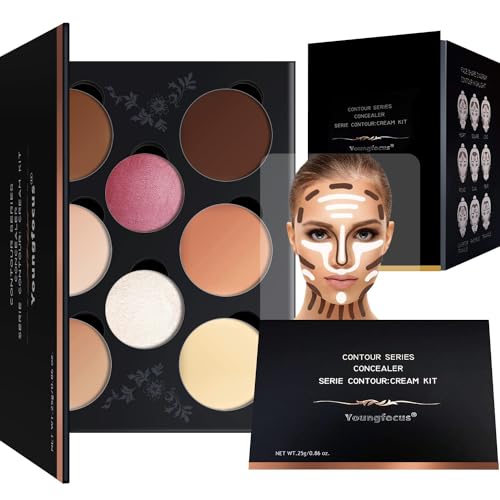 Youngfocus Cosmetics Cream Contour Best 8 Colors Contouring Foundation - Highlighting Makeup Kit/Concealer Palette - Vegan, Cruelty Free and Hypoallergenic - Instruction Manual£¨Face Blushes£©
