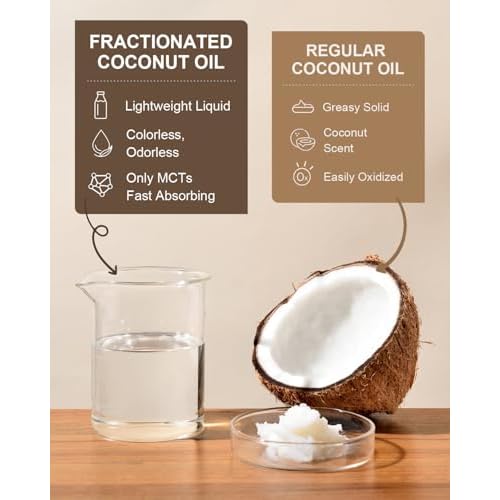 Fractionated Coconut Oil for Skin 16 Oz, 100% Pure & Natural Liquid Coconut Oil, Moisturizer for Hair, Face, Body, Carrier Oil for Essential Oils Mixing, Massage, Hexane Free, Unscented