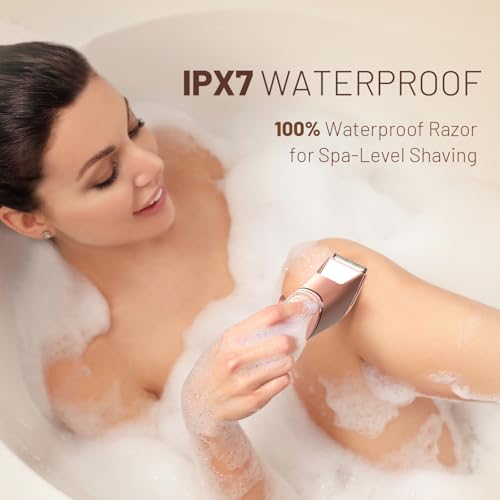 Rechargeable Bikini Trimmer for Women: Pubic Hair Razor with Mirror & LED Light - IPX7 Waterproof Electric Shaver, Travel Lock & Ceramic Blades for Legs Underarm - Punch Pink