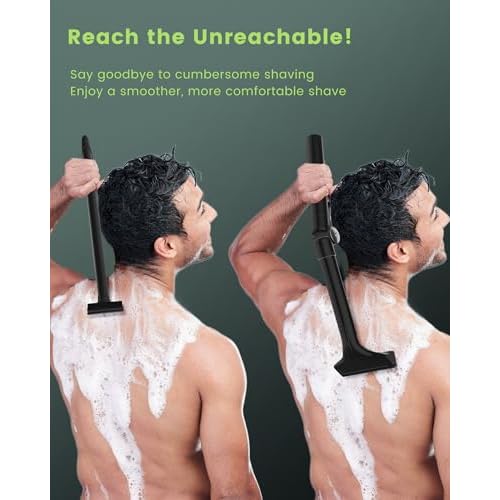 Back Shaver for Men, Manual Body Hair Trimmer with 4 Replaceable Wide Blades, Extendable Long Handle, 180¡Æ Adjustable Arm, Wet & Dry Use