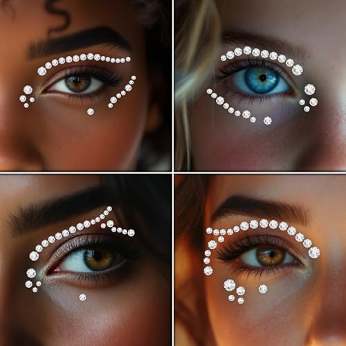 Face Gems ? Face Jewels - Self-Adhesive Rhinestone Face Jewels for Makeup, Party & Rave Looks - Eye Gems, Face Glitter, Festival Face Gems, Glitter Tattoo, Self- Adhesive Festival Gems (Clear)