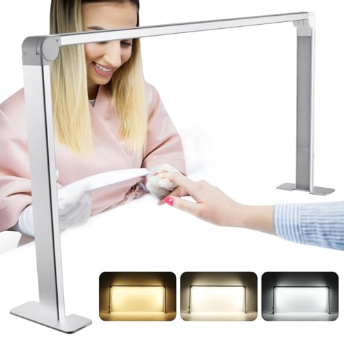 Nail Table Light Foldable - Nail Light for Desk, Square Led Frame Manicure Nail Desk Lamp for Tattoo Lash Tech, 3 Color Temperature 4000k-6500k