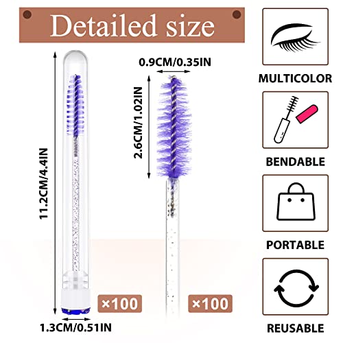 200 Pieces Mascara Wand Tube Set 100 Pcs Lash Spoolies for Eyelash Extensions 100 Pcs Diamond Empty Mascara Brush Disposable Colorful Eyebrow Applicator Makeup Tool, Mix Color (Lovely)