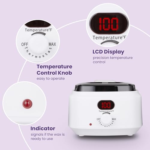 Sunvivi Waxing Kit, Brazilian Wax Warmer for Hair Removal with 5 Bag Hard Wax Beads, Digital Display Melt Warmer Kit for Women Men Full Body, Legs, Face, Bikini,Sensitive skin, White
