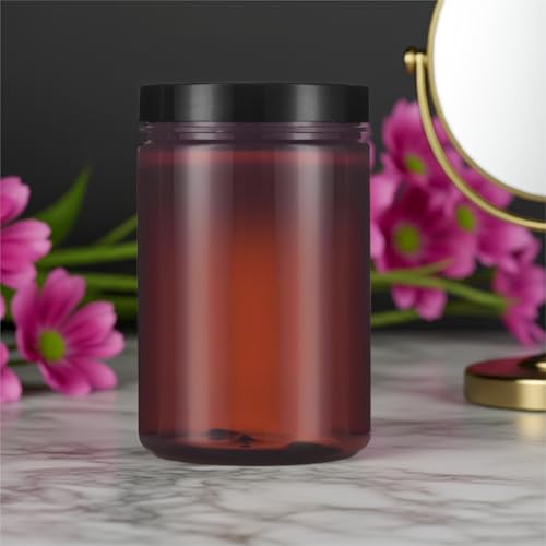 (6 pack) 25 oz Large Amber PET Plastic Refillable Jar with Black Smooth Foam Lined Lid