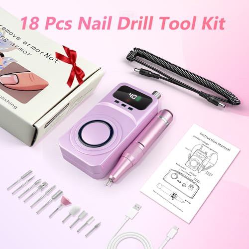 Professional 40000RPM Electric Nail Drill ? Cordless Rechargeable Nail File with UV Nail Lamp & Max 10H Battery Life | Multifunctional Nail Art Tools Kit for Gel Acrylic Removal & Home Salon