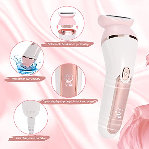 YHC Electric Razor for Women ? 2-in-1 Waterproof Cordless Shaver for Legs, Underarms, Face & Bikini, Hypoallergenic Blades, Wet & Dry Use, USB Rechargeable (Pink).