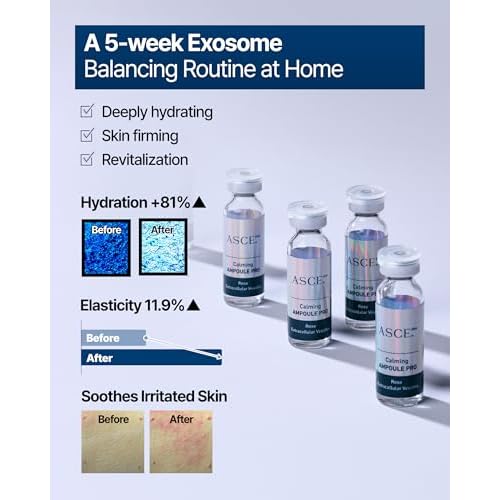 ASCE+ Calming Exosome Ampoule Pro ? Rose Exosome for Hydrating & Skin Glow, Boosts Collagen Production, Rejuvenating - 5 Week overnight Wrinkle & Pigmentation Care 0.59 oz