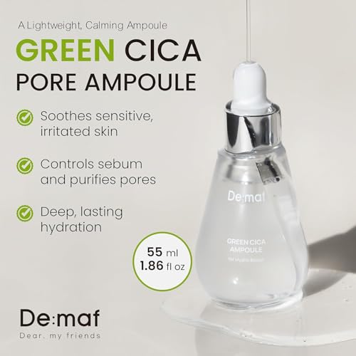 Green Cica Ampoule with 72% Green Tea, Cica & 8-Layer Hyaluronic Acid | Soothing & Sebum Control Pore Serum for Blackheads and Enlarged Pores | For Oily & Combination Skin (1.7 fl oz)