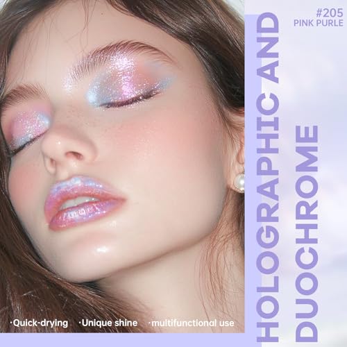Holographic Chameleon Pink Purple Glitter Lip Gloss, Moisturizing Diamond Shimmer Liquid Lipstick, Long Wear Sparkle Smooth Lip Glaze for Women, High Shine Iridescent Lip Color for Glassy Lip