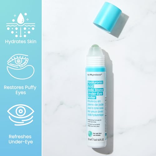 Masque Bar My Ingredients Hydrating Smoothing Under Eye Seru Jade Stone Roller, Under Eye Roller for puffiness, Niacinamide & Hyaluronic Acid Treat Dark Circles, Wrinkles, Travel Essentials, 20ml