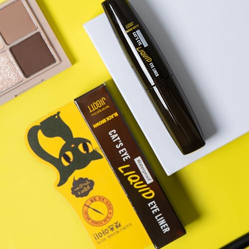 Jigott - Cat's Eye Waterproof Liquid Eyeliner (Black Brown) (0.31floz / 9g) - Korean Beauty Makeup, Smudge-proof, Long-lasting